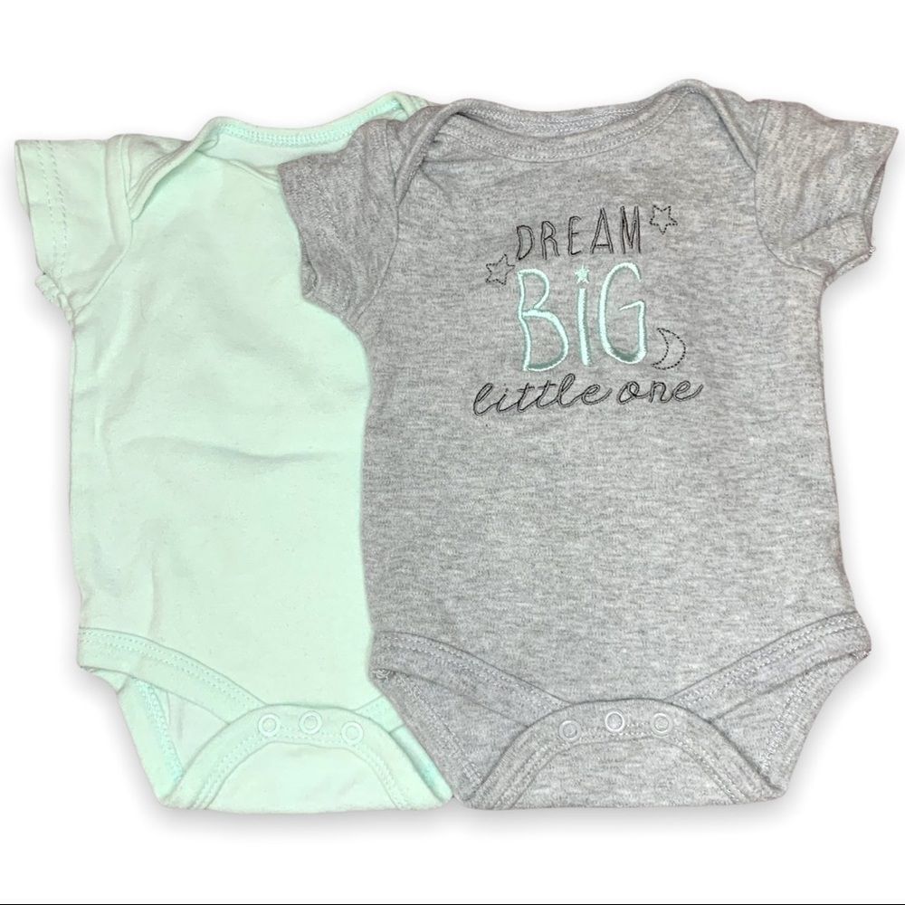 Mini Muffin 0-3 M Girls Gray and Mint 2 piece Onesie Set "Dream Big Little One"